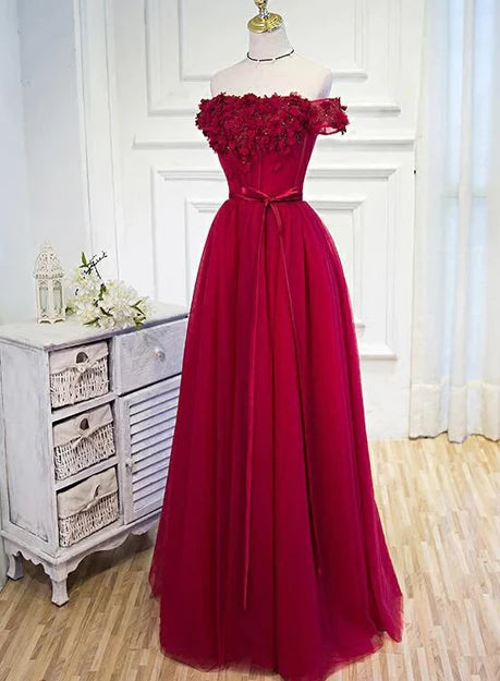 Luolandi Beautiful Long Party Dress Off Shoulder Dark Red Prom Dress Elegant Evening Dress